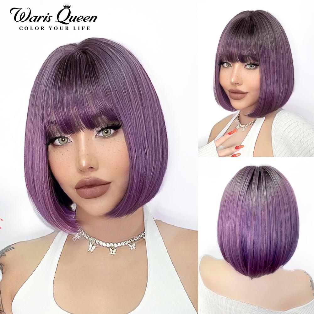 Blonde Red Short Bob Wig Synthetic Wig For Women With Bangs Lolita Cosplay Party Natural Hair Heat Resistant Fiber Wigs