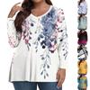 Womens Plus Size Tops Long Sleeve Print Shirts V Neck Casual Clothing Clothes Tops