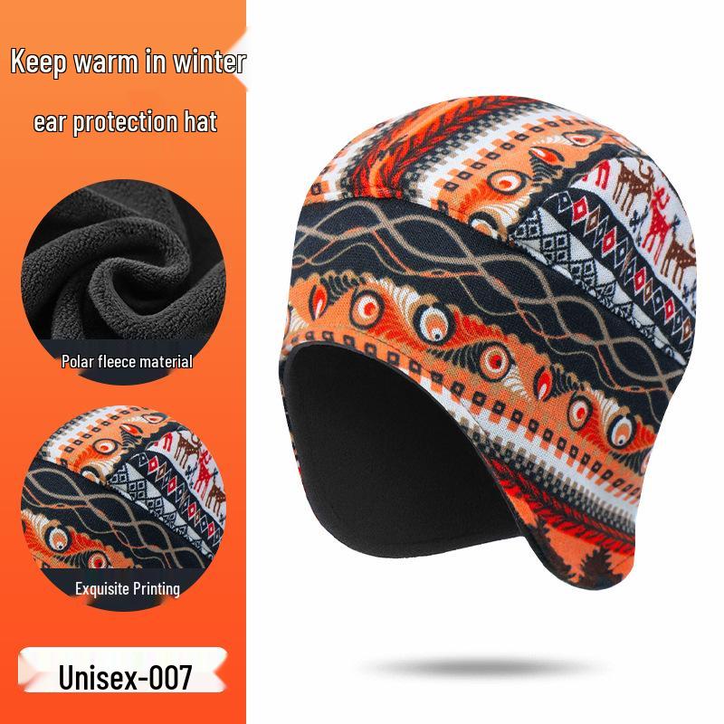 Ветрозащитная флисовая шапка-ушанка: Теплый, с принтом из искусственного кашемира, с защитой ушей для велоспорта