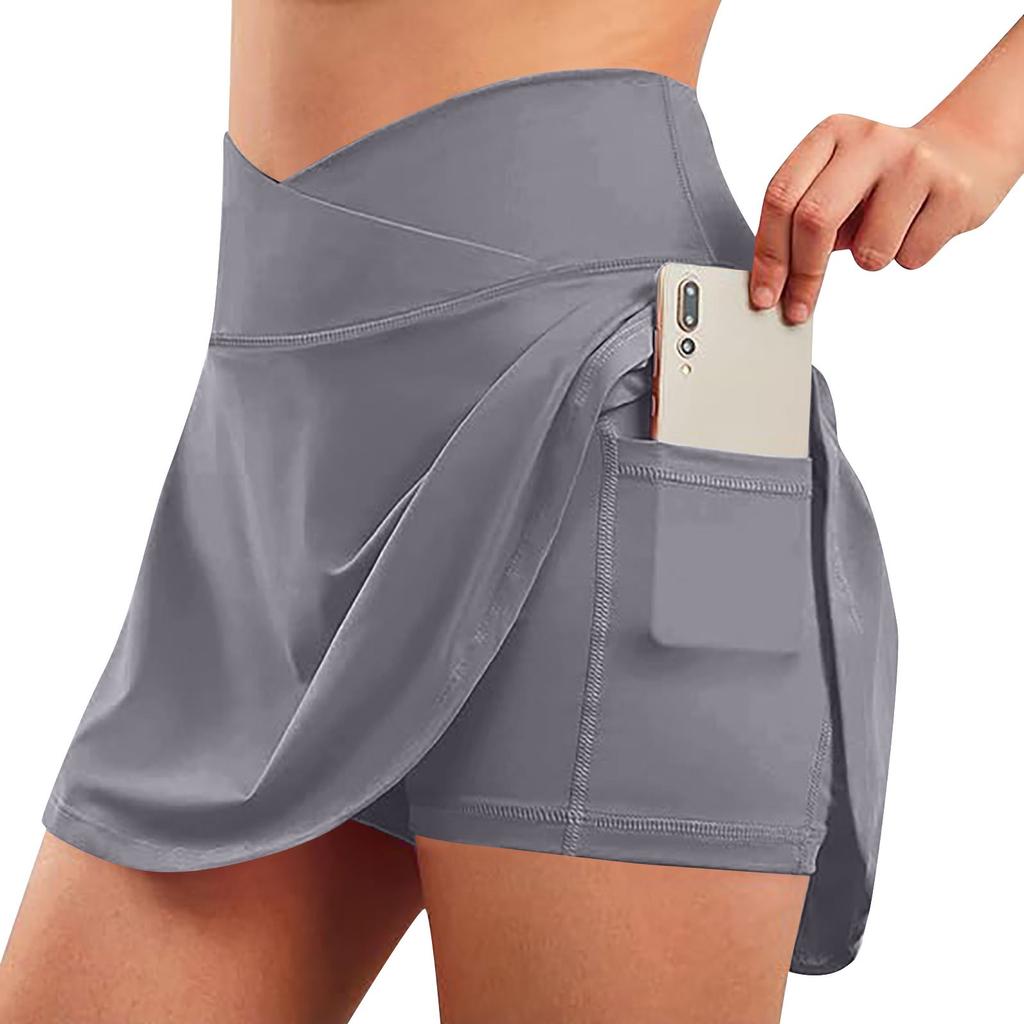 Women's Casual High Waist Solid Color Short Half Skirt Sports Skirt Pleated Skirt