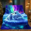 Polar Bear in the Northern Lights Pattern Flannel Blanket - Bed, Sofa, Office, Travel, Gift, Decoration, Chair, Comfortable