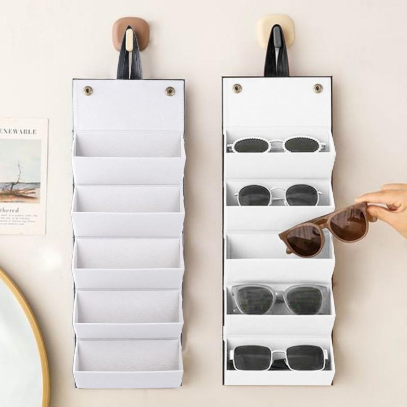 Eyeglass Sunglasses Organiser Collector Glasses Storage Box 5slots Roll Up PU Leather Sunglasses Holder Folding Case