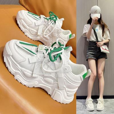 Классические женские кроссовки на массивном каблуке, обувь на среднем каблуке с дышащей сеткой, обувь на платформе со шнуровкой для женщин, женская вулканизированная обувь с круглым носком, большие размеры