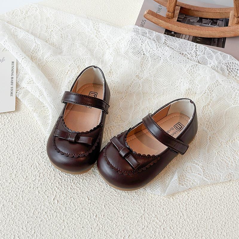 New Girls Princess Shoes Baby Fashion Bow Little Student Party Dance Shoe Kids Low-Heeled Leather Shoes Black Beige Brown I11077
