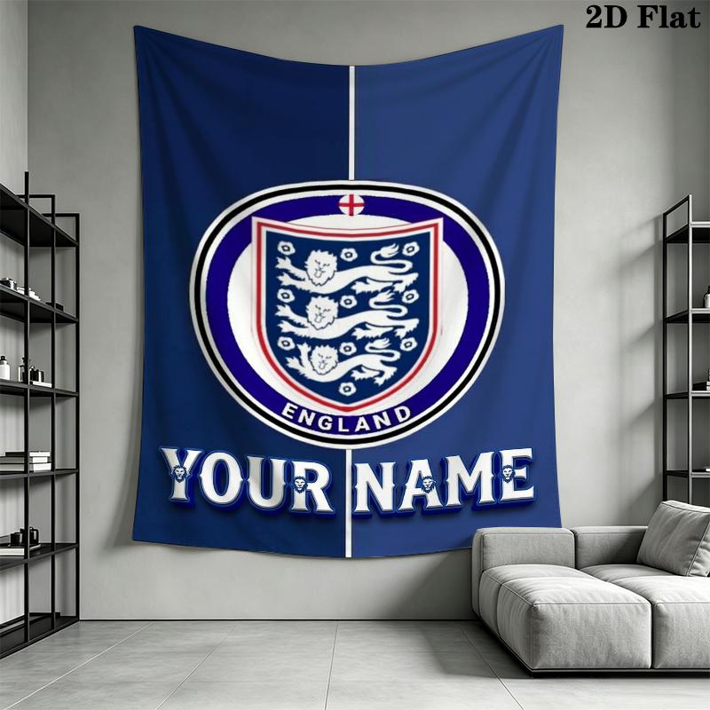 Custom Name England Soccer Wall Tapestry Aesthetic Wall Hanging Printed Fabric Blanket Decorative Tapestries for Bedroom Living Room Home Decor