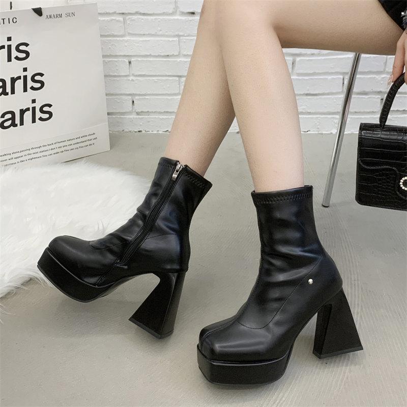 Модные женские ботинки с высоким верхом, зимние ботинки на толстой подошве, женская обувь, удобные ботинки на толстой платформе, классические ботинки до середины голени с боковой молнией