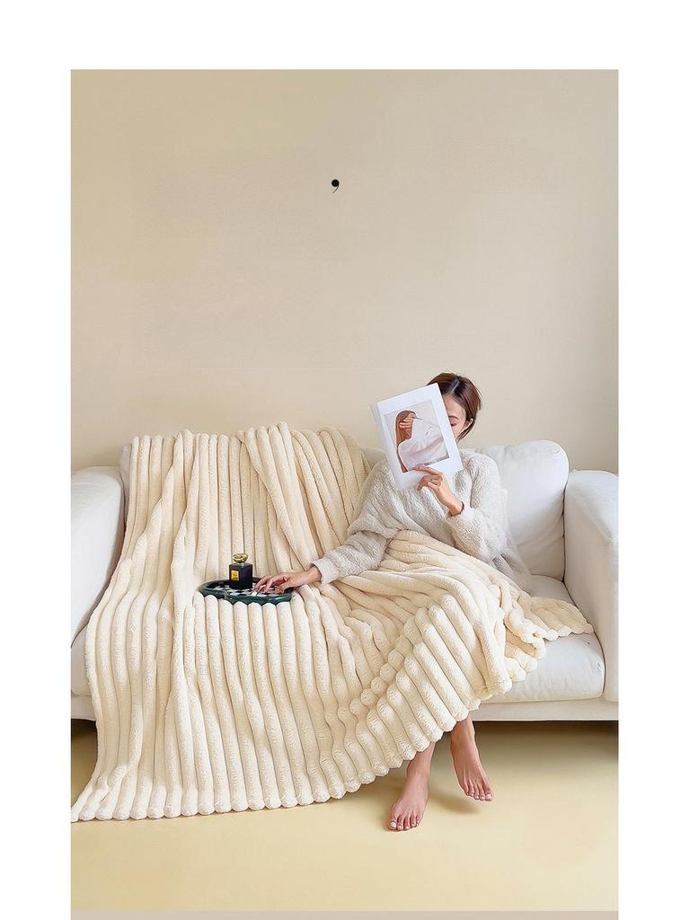 Thickened Coral Fleece Flannel Blanket - Rabbit Fur Nap Throw Milk Velvet Bed Cover