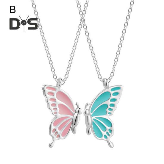 2Pcs/Set Friendship Necklace Meaningful Bright Luster Adjustable Extension Chain Decoration Gift Best Friend BFF Sister Butterfly Pendant Necklace