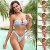 2Pcs/Set Women Bikini Set Bandeau Padded Wireless Bikini Bra High Waist Swimming