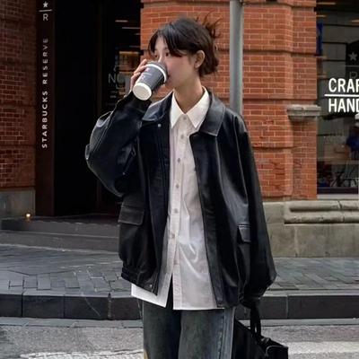 Винтажная куртка из искусственной кожи для женщин, уличная техническая одежда, большие размеры, байкерские пальто BF Punk, свободная повседневная укороченная верхняя одежда