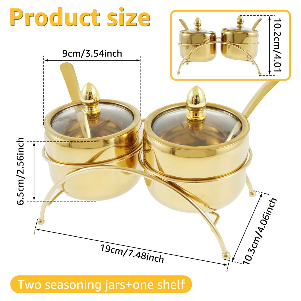 Stainless Steel Sugar Bowl Set with Transparent Glass Cover Bracket Rust Proof Seasoning Box Smooth Seasoning Jar Compact Sugar