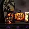 Desktop Pumpkin Decor Halloween Lantern, LED Light Up Hollow Ornament, Battery Operated Decorative Ornaments Statue with Warm for Indoor Outdoor Party