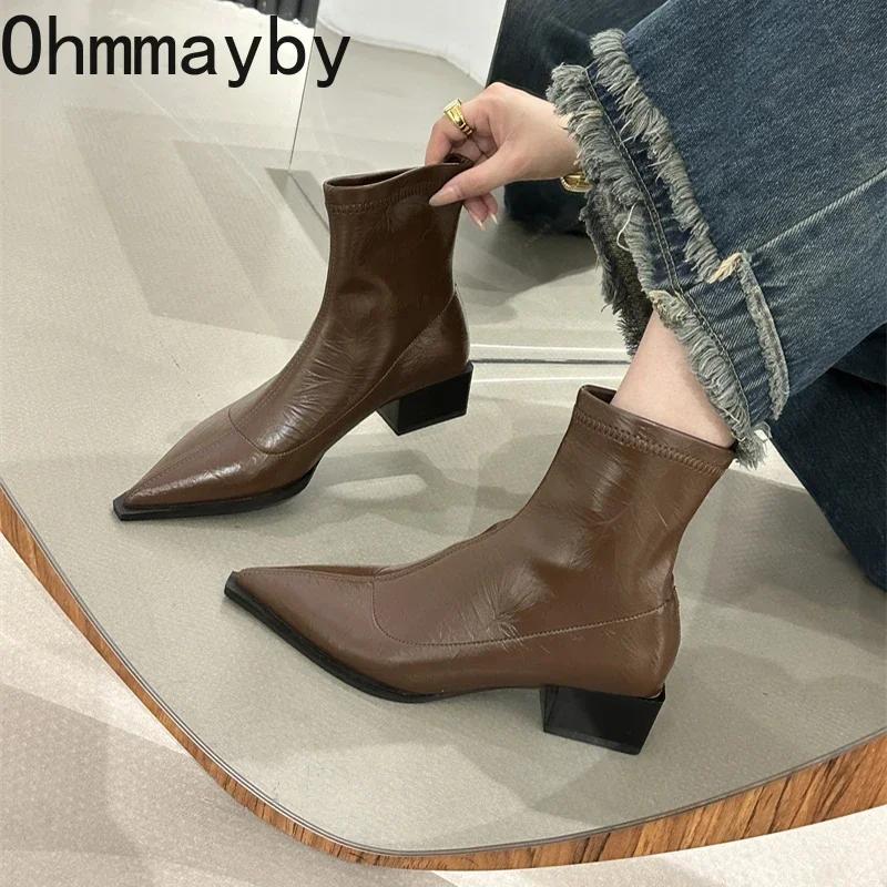 Fashion Autumn Women Ankle Boots Shoes Fashion Pointed Toe Ladies Short Boot Square Low Heel Casual Winter Women's Footwear