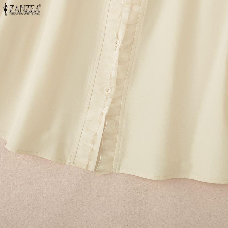 ZANZEA Женская повседневная блузка с V-образным вырезом и длинным рукавом