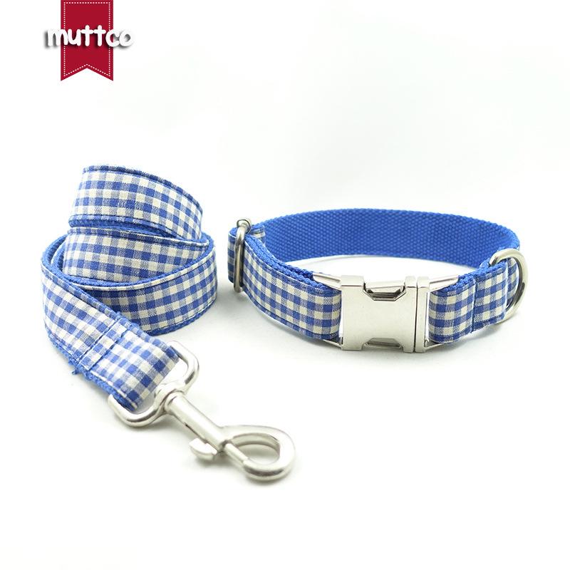 Синий клетчатый набор ошейника и поводка для собаки с инновационным дизайном