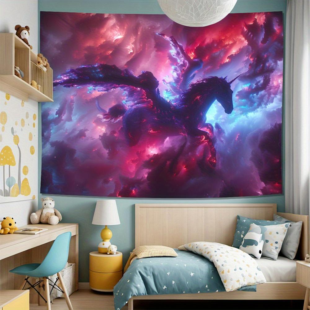 Aurora Unicorn Tapestry 2D Digital Print Polyester Wall Hanging Living Room Bedroom Office Decor with Hooks
