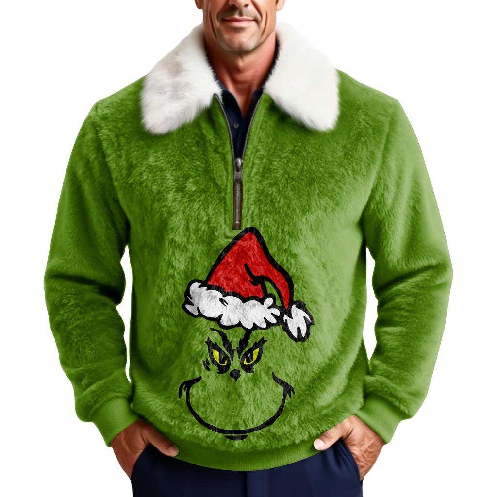Мужской флисовый свитшот с рождественским принтом и воротником-стойкой