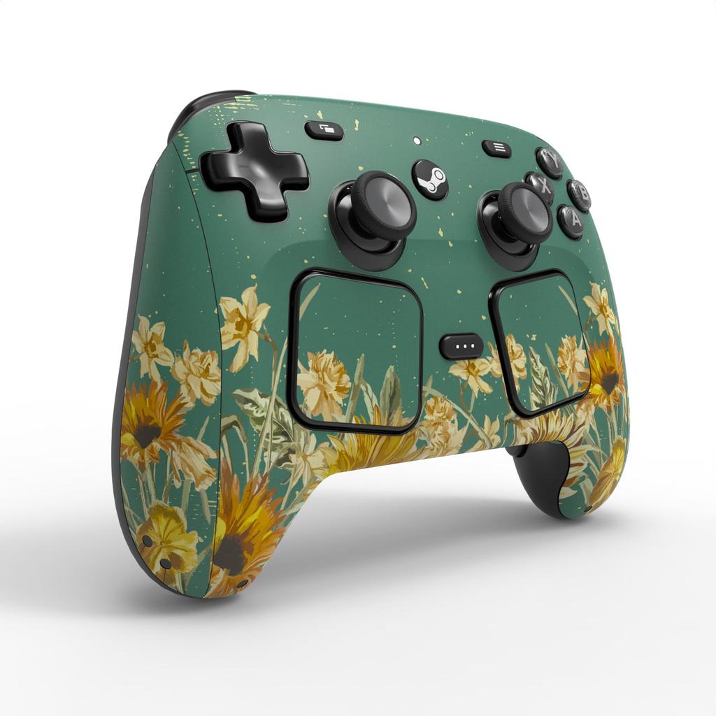 Набор скинов PlayVital для Steam Controller 2, совместимый с моделью Steam Controller 2026, 3 штуки (Дизайн подсолнуха) -