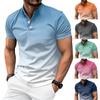 Spring and Summer New Men's Fashion T-shirt Men's Stand-up Collar Gradient Casual Short-sleeved Golf Henley Shirt