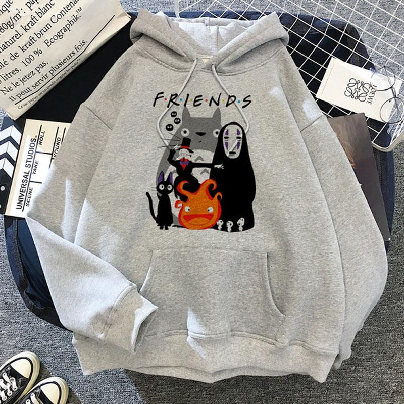 Japanese Anime Cartoon Totoro Hoodie Women Kawaii Hoodies Miyazaki Hayao Studio Ghibli Harajuku Grey Sweatshirts Unisex Sweatshirt