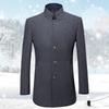 Осеннее шерстяное пальто для людей среднего и пожилого возраста, мужское шерстяное пальто средней и длинной длины с воротником-стойкой, шерстяная куртка для мужчин