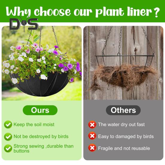 Fabric Planter Basket Liner Felt Flower Pot Liner Replacement Garden Wall Hanging Plant Basket Fiber Insert for Outdoor Plants Avoid Bird Nesting