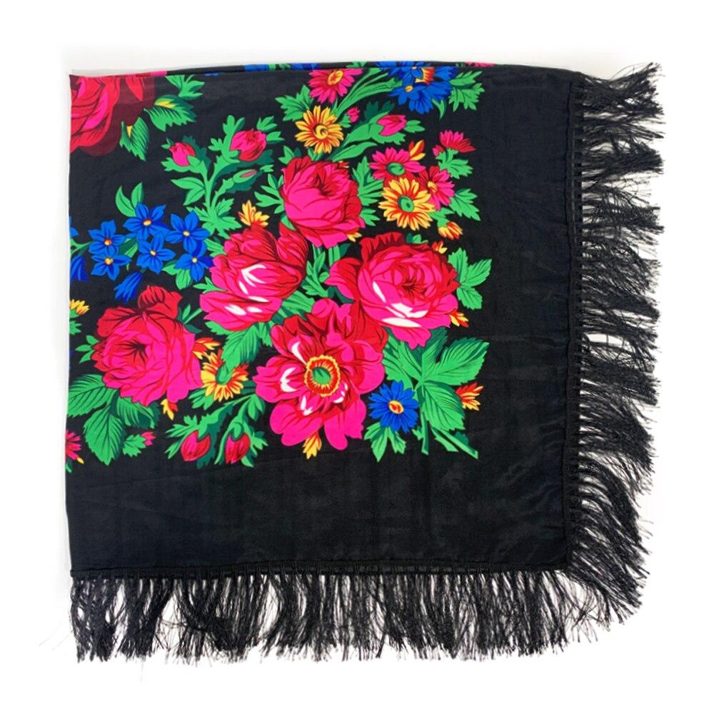 160*160cm Russian Square Scarf Women Floral Print Bandana Fringed Shawls