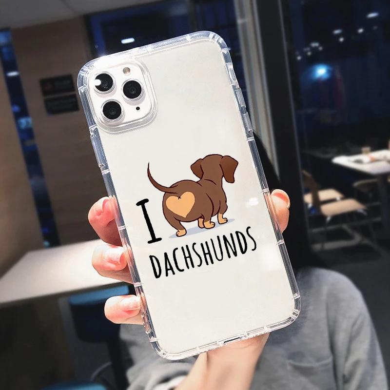 Милый Мультяшный Такса Чехол для Телефона iPhone 17 16 15 14 13 12 11 Pro Max Mini SE 7 Plus Животное Прозрачный Мягкий Чехол Fundas