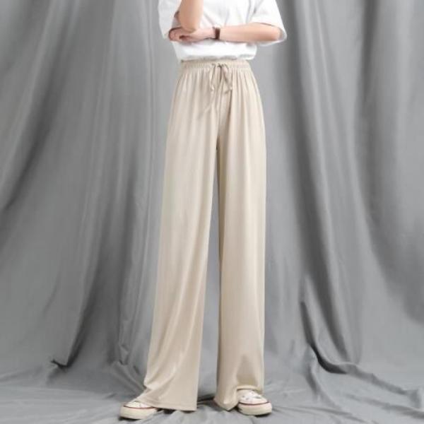 Women's Pants Ice Silk Wide-legged Pants Thin Section High Waist Loose Black Casual Dragging Pants