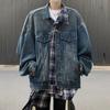 Джинсовая куртка из двух частей с нерегулярным плетением в клетку, мужская, весна и осень, новая свободная модная куртка High Street