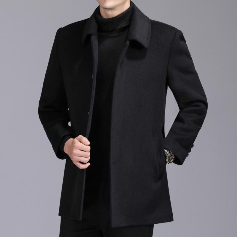 Мужское шерстяное пальто, короткое кашемировое пальто на пуговицах, шерстяная зимняя толстая куртка для папы среднего и пожилого возраста