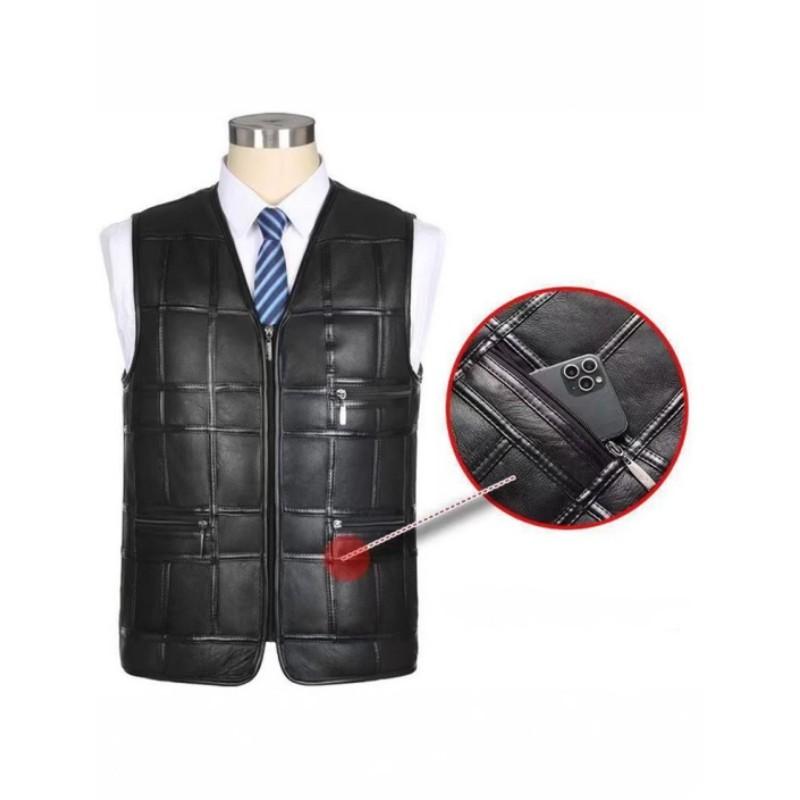 Мужской зимний утепленный терможилет в клетку с V-образным вырезом, многокарманный, с прямым подолом, панк-безрукавка