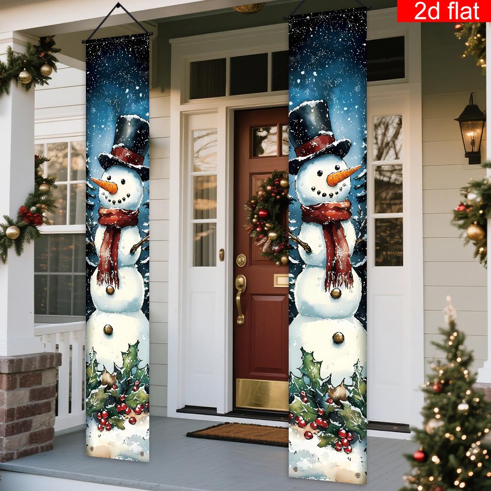 2D Flat, 2D Flat - 2D Flat, 2D Flat - 2D Flat Banner, 2pcs Christmas And New Year Porch Decoration Banners, Polyester, Snow Scene Snowman Pattern, Sui