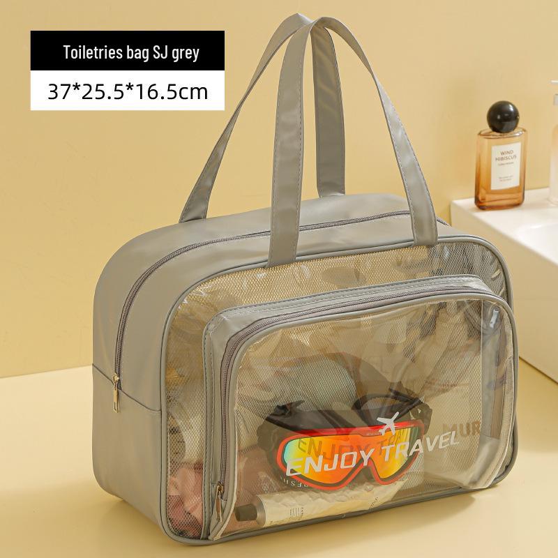 Women's Waterproof Large-Capacity Travel Makeup Bag with Wet/Dry Separation and Transparent Swim Compartment