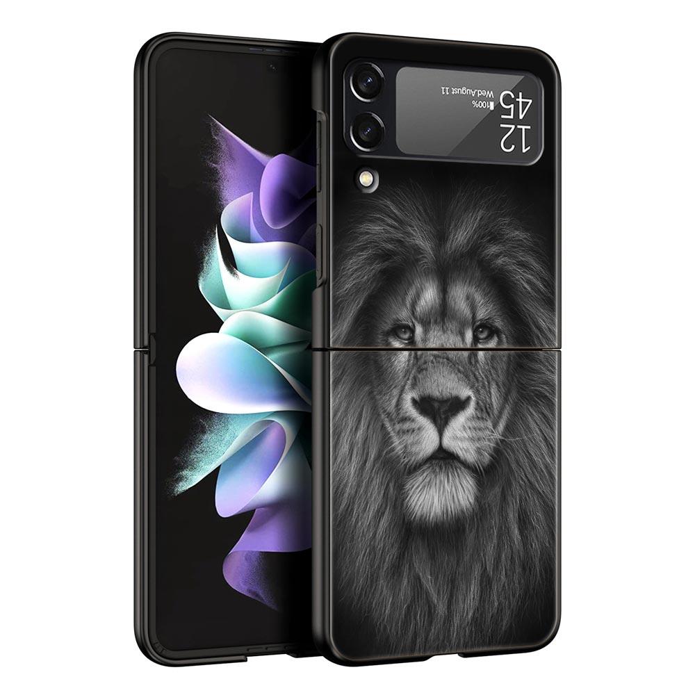 Lion Wild Animals Phone Case For Samsung Galaxy Z Flip3 Flip4 Flip5 Shell For Z Flip 3 Flip 5 4 5G Black Hard Folding Cover