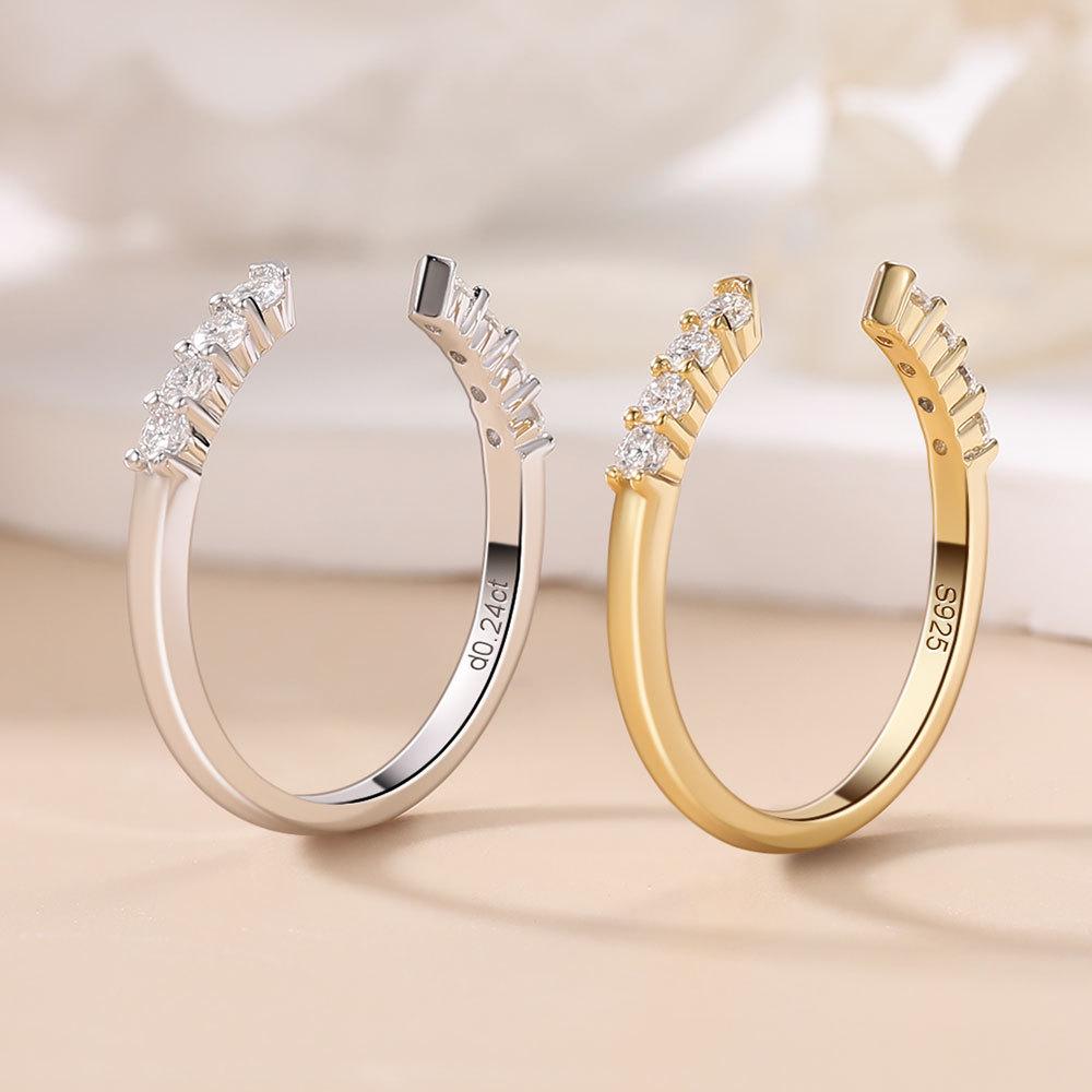 Round Moissanite Eternity Ring: 18k Gold-Plated S925 Silver, Versatile Open Design, Stackable.