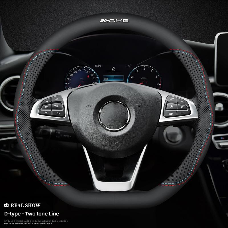 AABCR1 Car Leather Steering Wheel Cover Anti-slip Accessories For Mercedes Benz AMG GLC W203 W206 W220 W205 W211 W212 W201 W210 GLK GLE