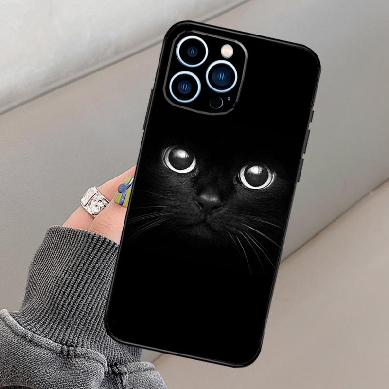 Черный кот с пристальным взглядом Чехол для телефона Для iPhone 16 15 13 12 11 14 Pro Max 15 16 Plus 12 13 mini XR 16e Funda Чехол