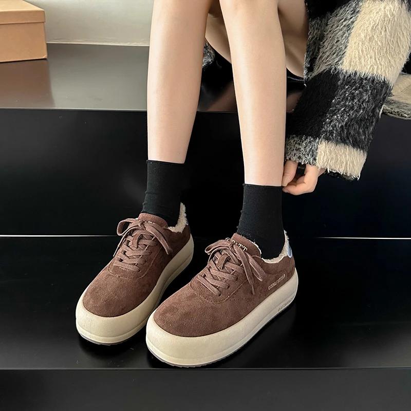 Модные зимние новые хлопковые туфли на толстой подошве, женская мода, замшевые, на шнуровке, противоскользящие, износостойкие, низкие