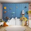 2Panels Cartoon Curtains Cute Astronaut Rocket Moon Planet Printed Curtains for Children's Bedroom Window Blinds Cortinas
