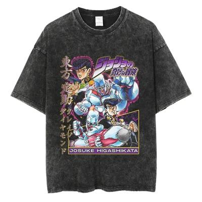 JoJo's Bizarre Adventure Стиранная футболка летняя Новая Оверсайз С графическим принтом Хлопок Мода Уличная одежда YK удобная футболка