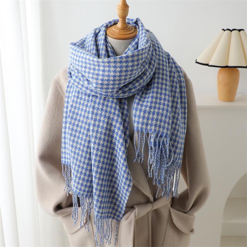 Retro Thousand Birds Grid Imitation Cashmere Scarf Long Warm Scarf Women'S Thickened Shawl Popular Versatile