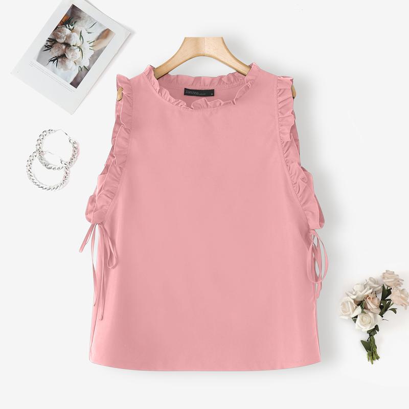 ZANZEA Женские повседневные топы без рукавов с круглым вырезом, однотонные, летние