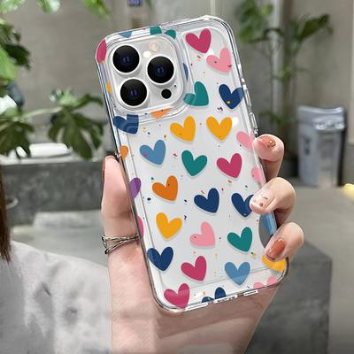 Красочный чехол с сердечками для iPhone 13 11 16 ProMax 15 14 12 16e 15promax XR XS Мягкий силиконовый Прозрачный Ударопрочный Funda Чехол