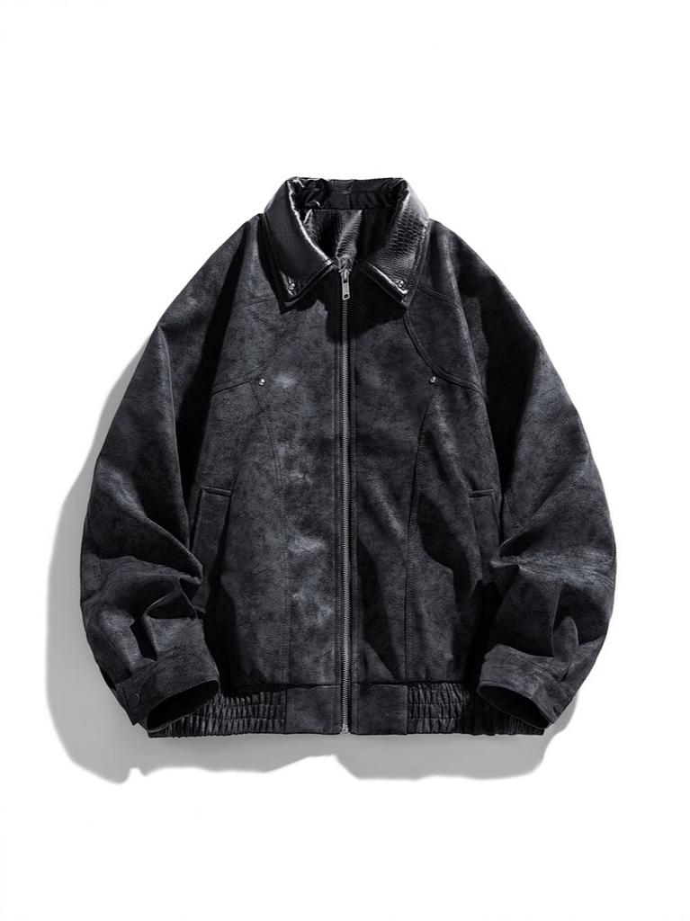 Batch Autumn and Winter Lapel Leather Jacket American Retro Contrast Color Leather Jacket Rivet Jacket Leather Top Men's Locomotive
