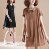 Корейские свободные платья с коротким рукавом, летние повседневные, с воротником Питер Пэн, женские, на пуговицах, базовые, комбинированные, однотонные, миди-платье