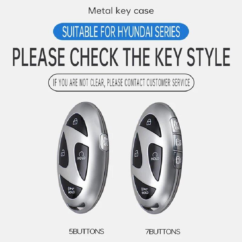 EEJQ9 5 7-button zinc alloy leather car key cover for Hyundai Kona Ev Grandeur GN7 IONIQ 6 2023 2024 car keychain protective case