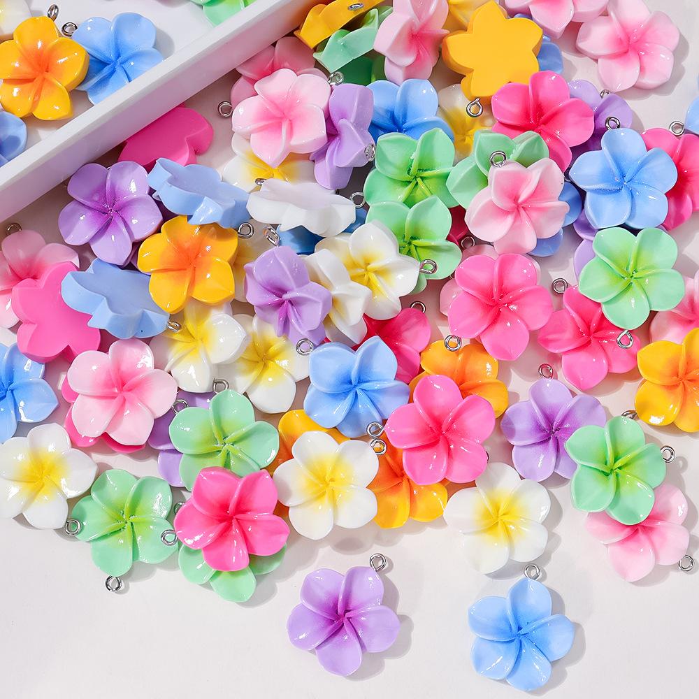 10Pcs 24mm Sweet Resin Colorful Flower Charms Pendant Cute Petal Earring Necklace Diy Making Jewelry Accessories
