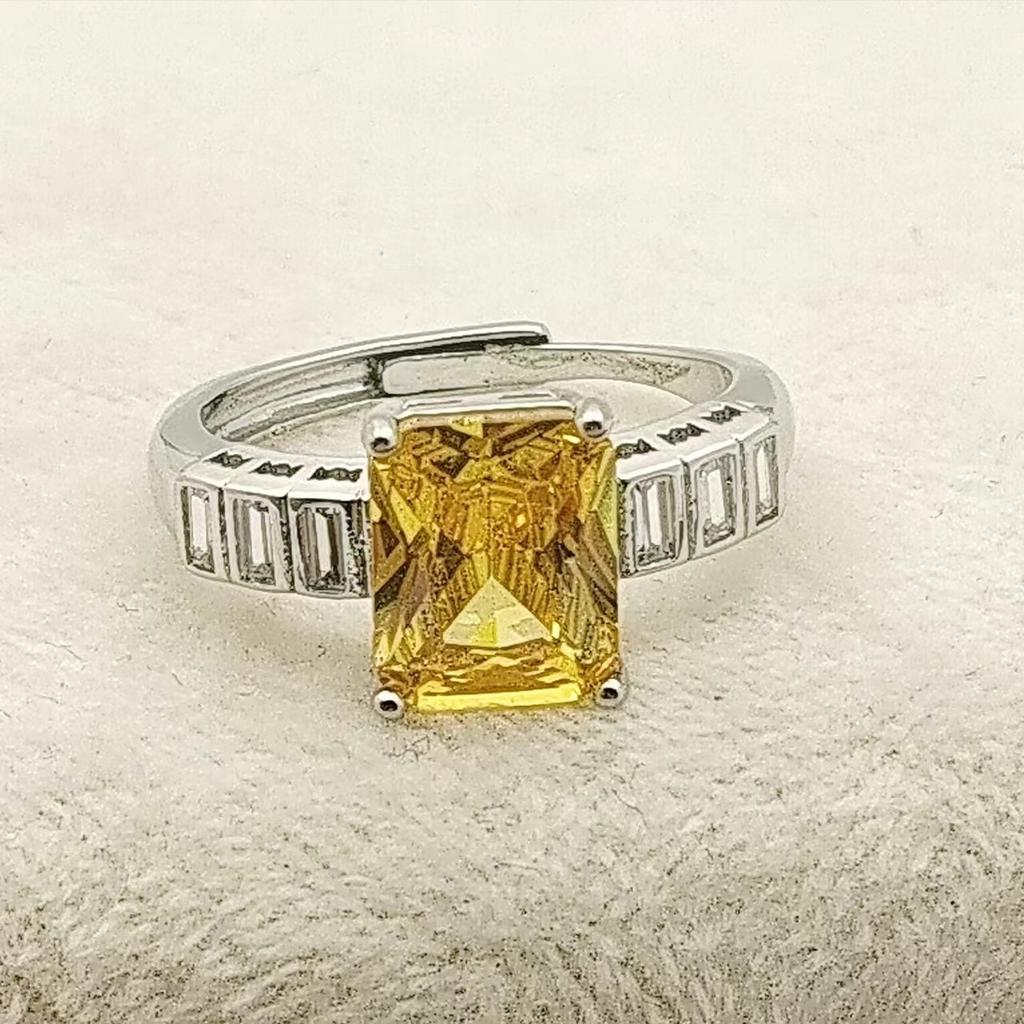 Rectangle Zircon Ring Women'S Inlaid High Carbon Diamond Light Luxury Versatile Niche Design High-Grade Pink Diamond Ring