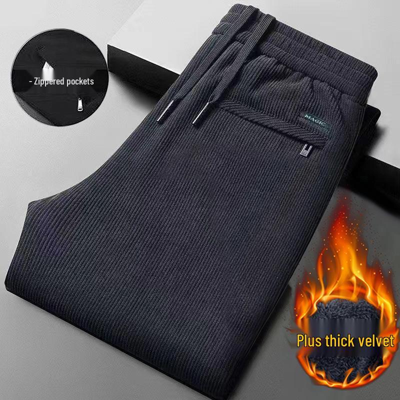 Мужские большие вельветовые теплые зимние повседневные брюки прямого кроя с вельветовой подкладкой